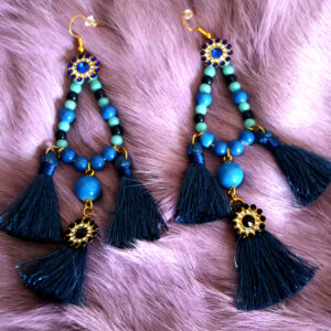 Bohemian Turquoise Tassel oorbellen donkerblauw